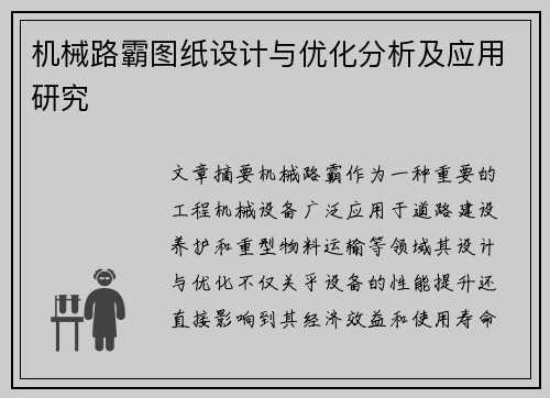 机械路霸图纸设计与优化分析及应用研究